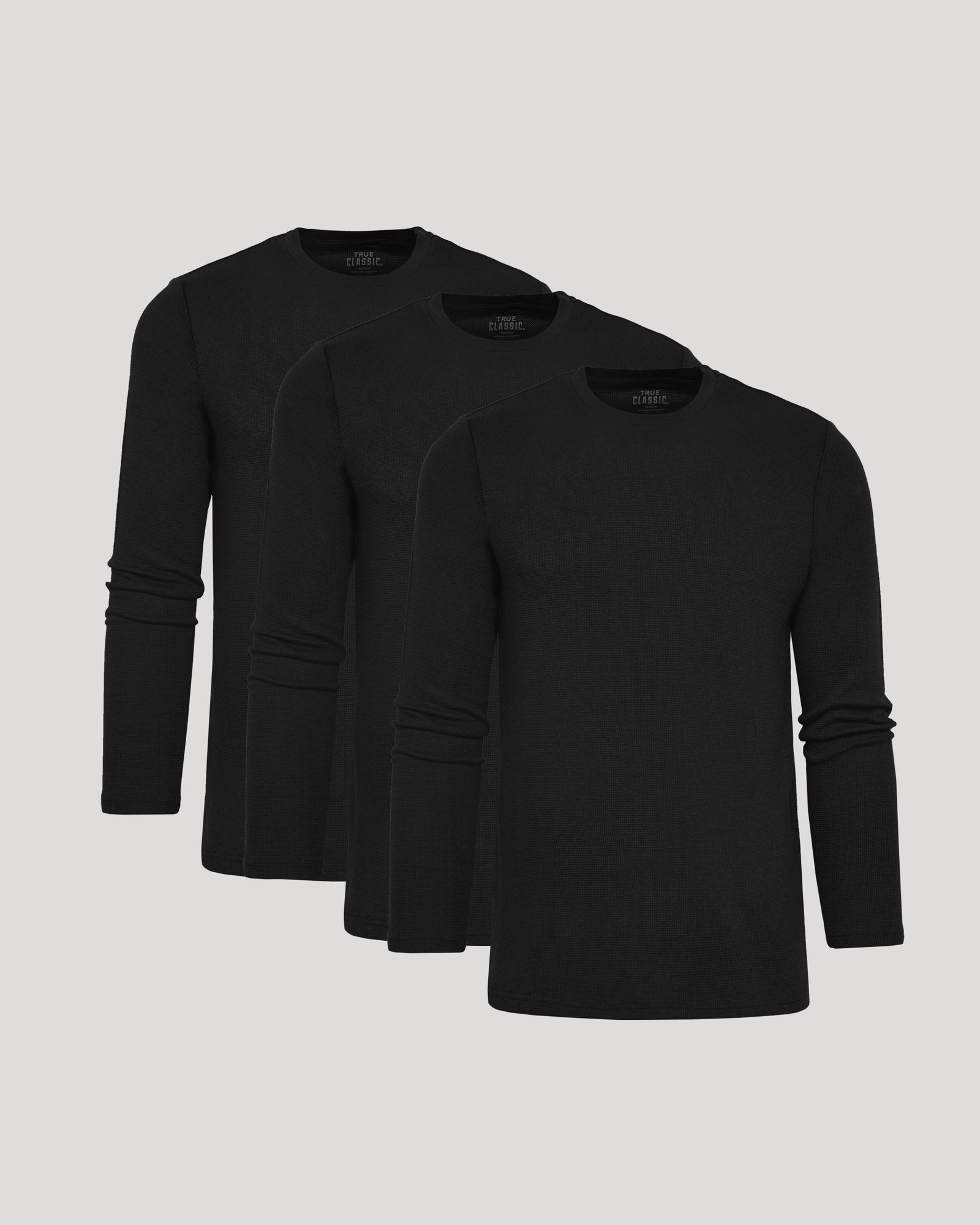 T-shirt manches longues gaufré col rond noir – Lot de 3