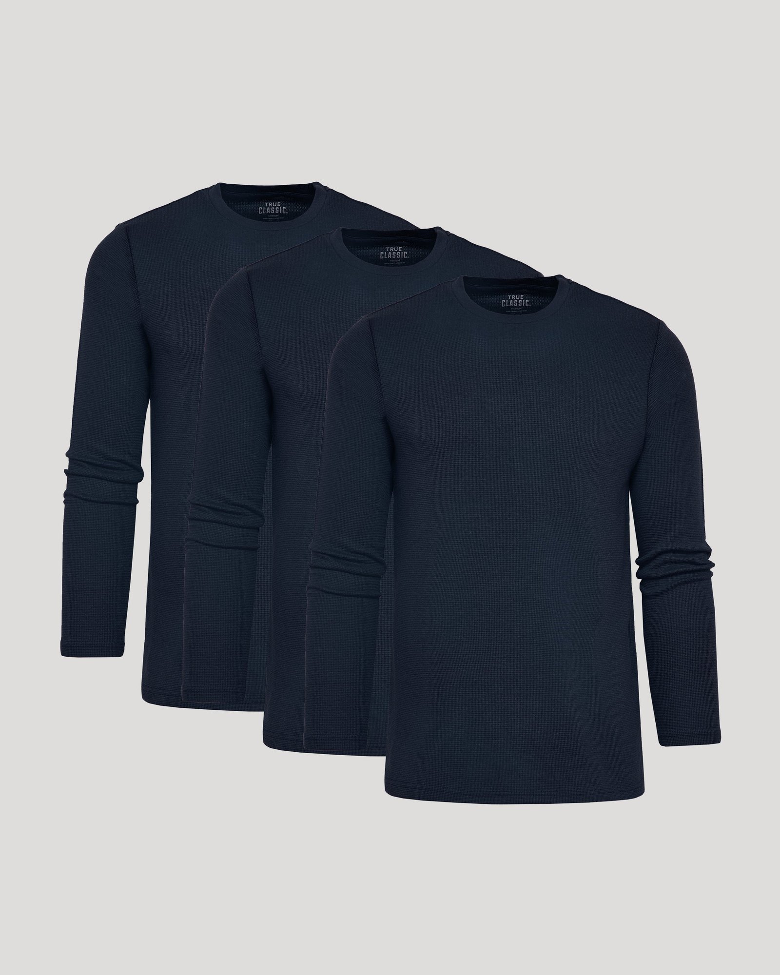 T-shirt manches longues gaufré col rond bleu marine – Lot de 3