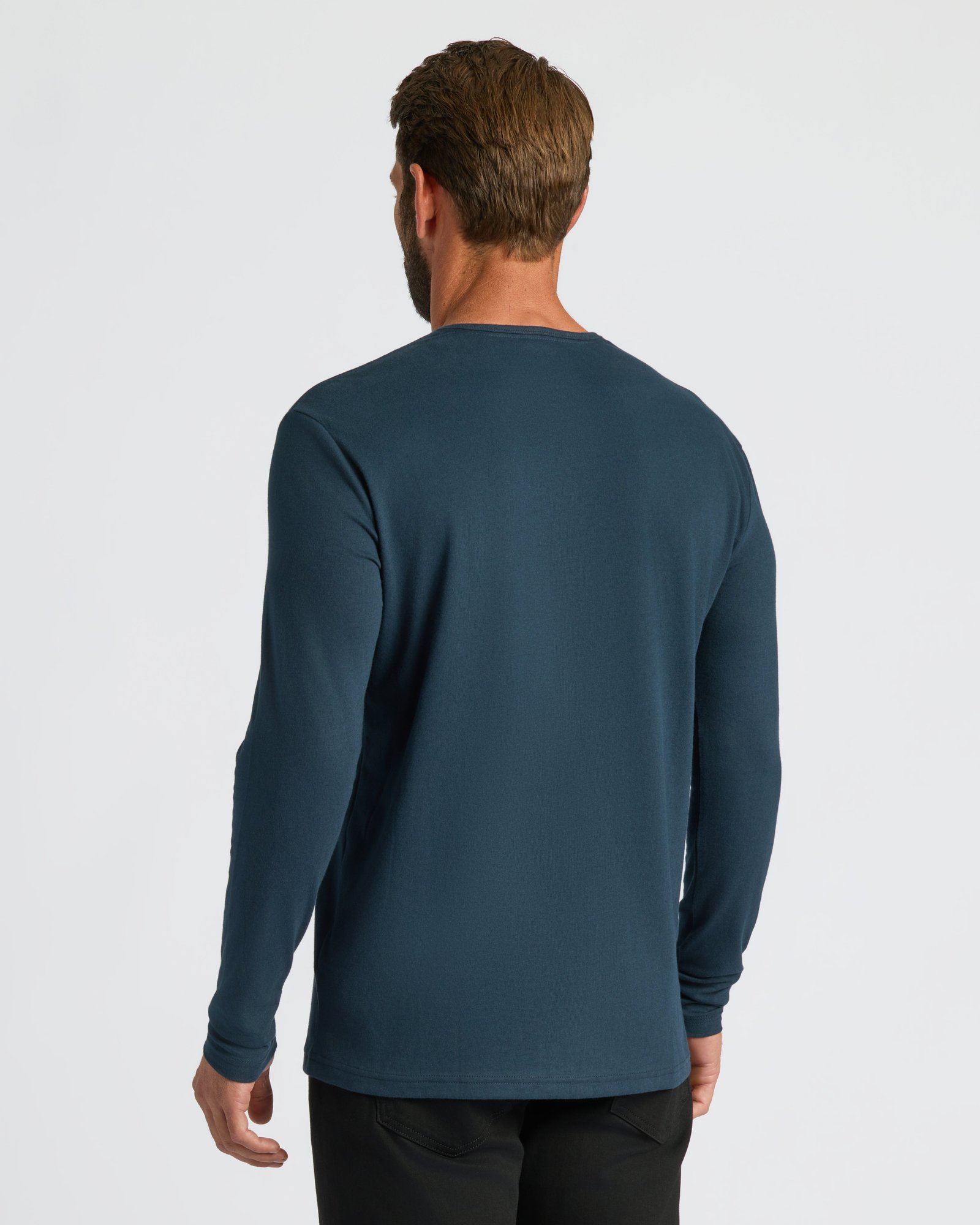 T-shirt manches longues gaufré col rond bleu marine – Lot de 3 – Image 4